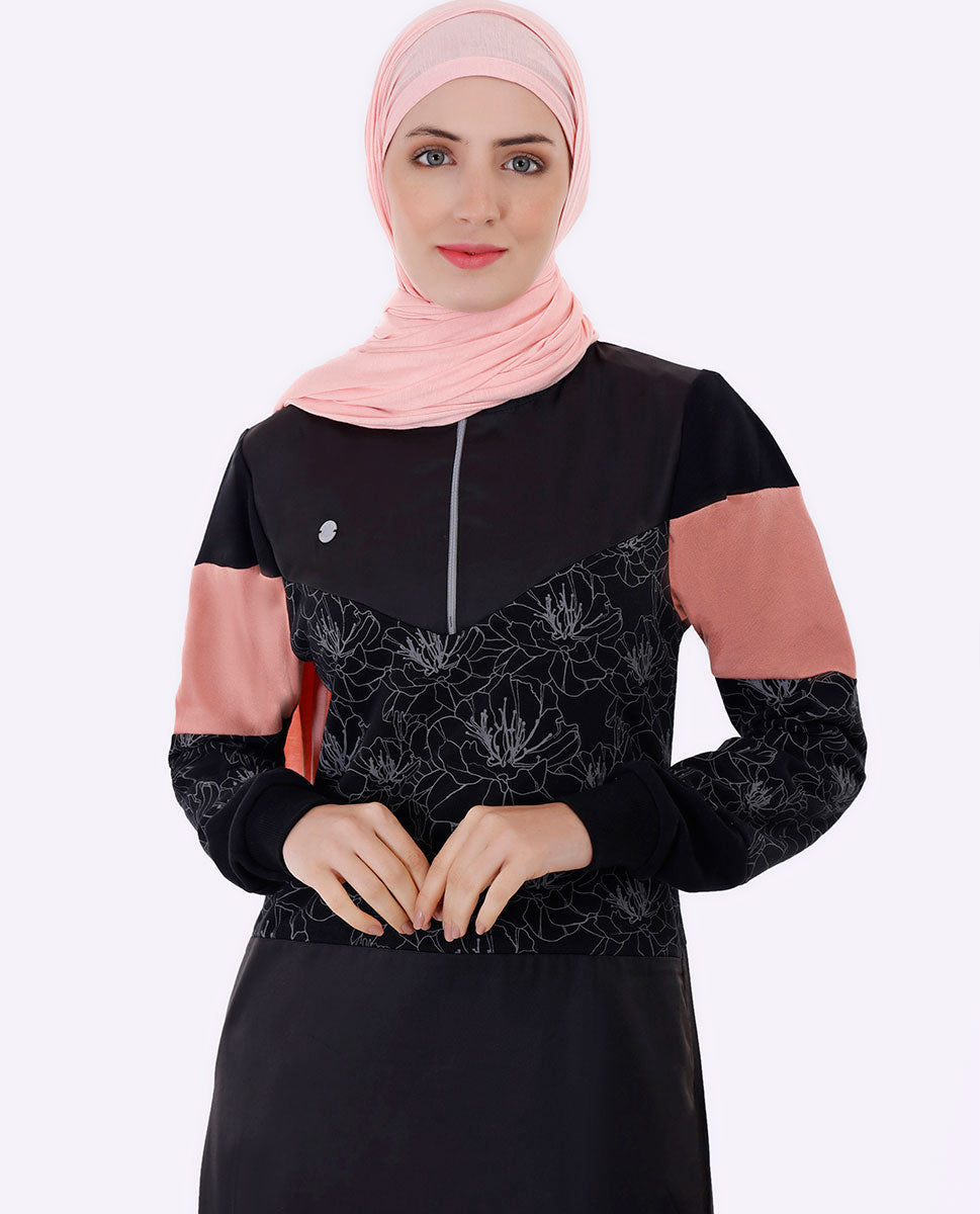 Black Floral Print Jilbab