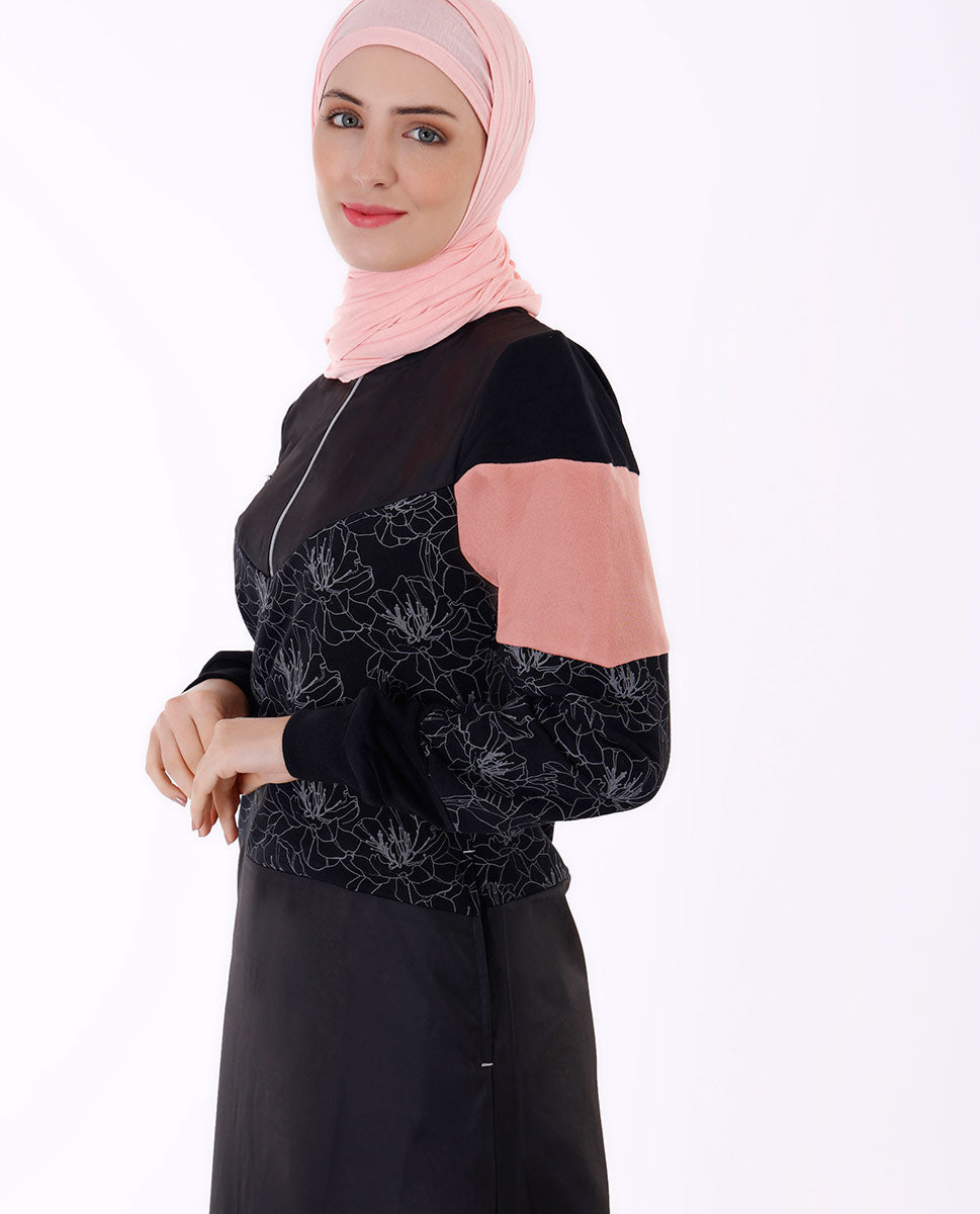 Black Floral Print Jilbab