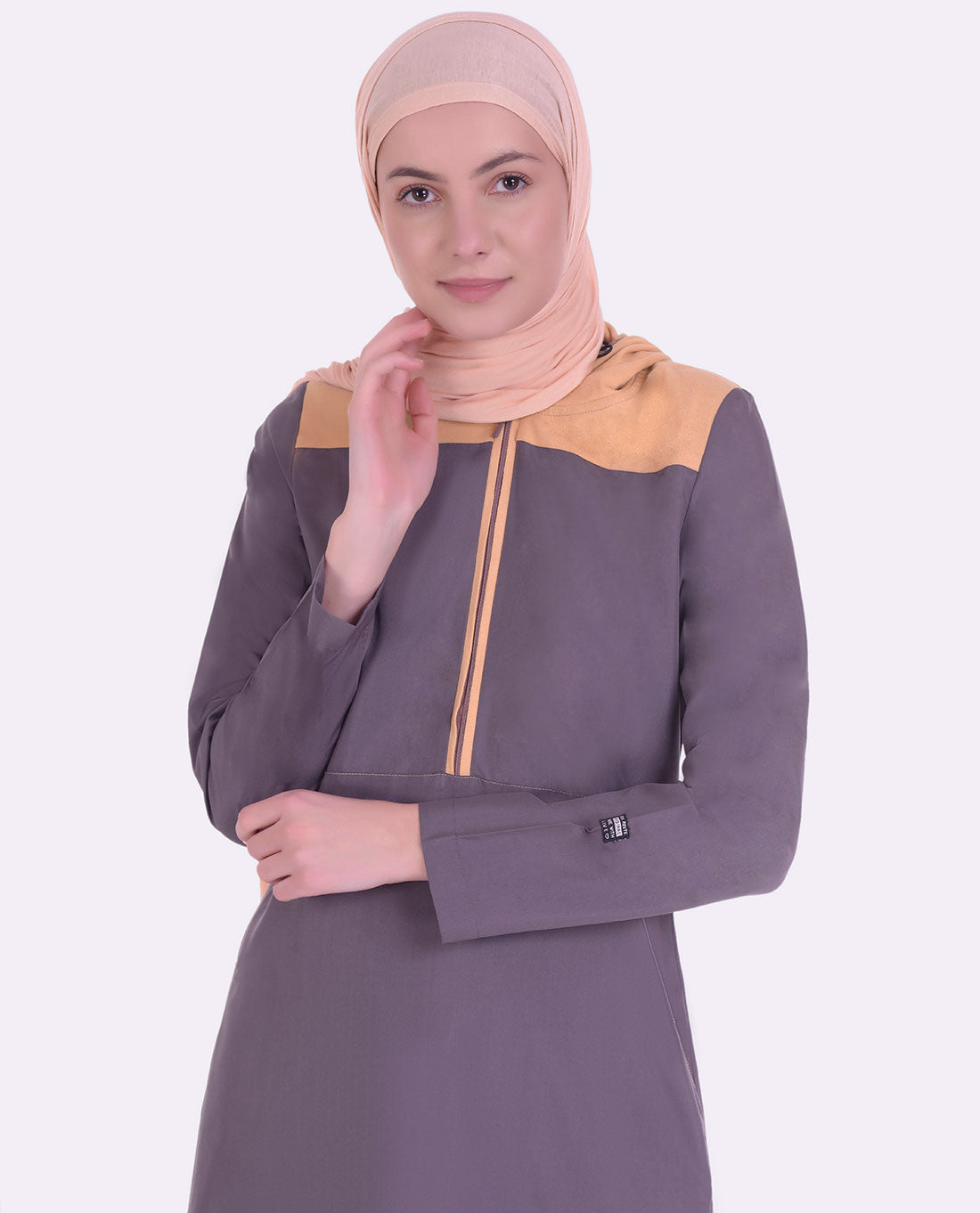 Grey & Nude Kangaroo Pockets Jilbab