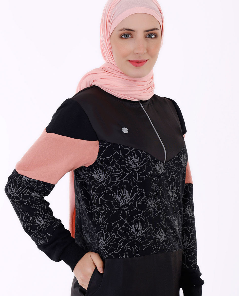 Black Floral Print Jilbab