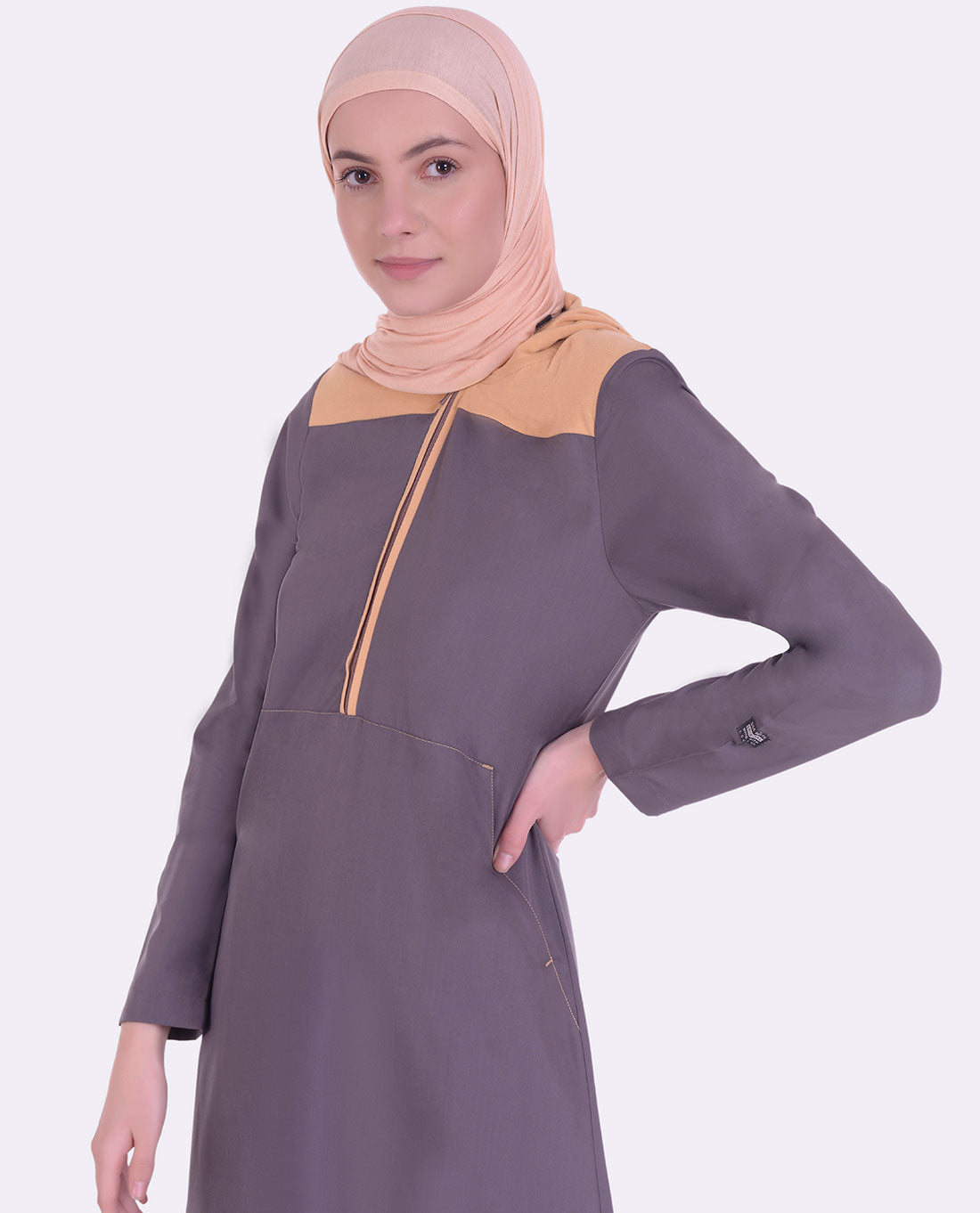 Grey & Nude Kangaroo Pockets Jilbab