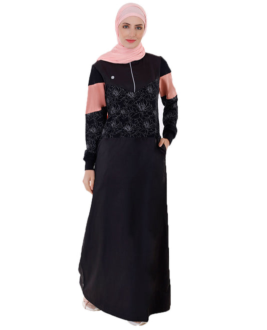 Black Floral Print Jilbab