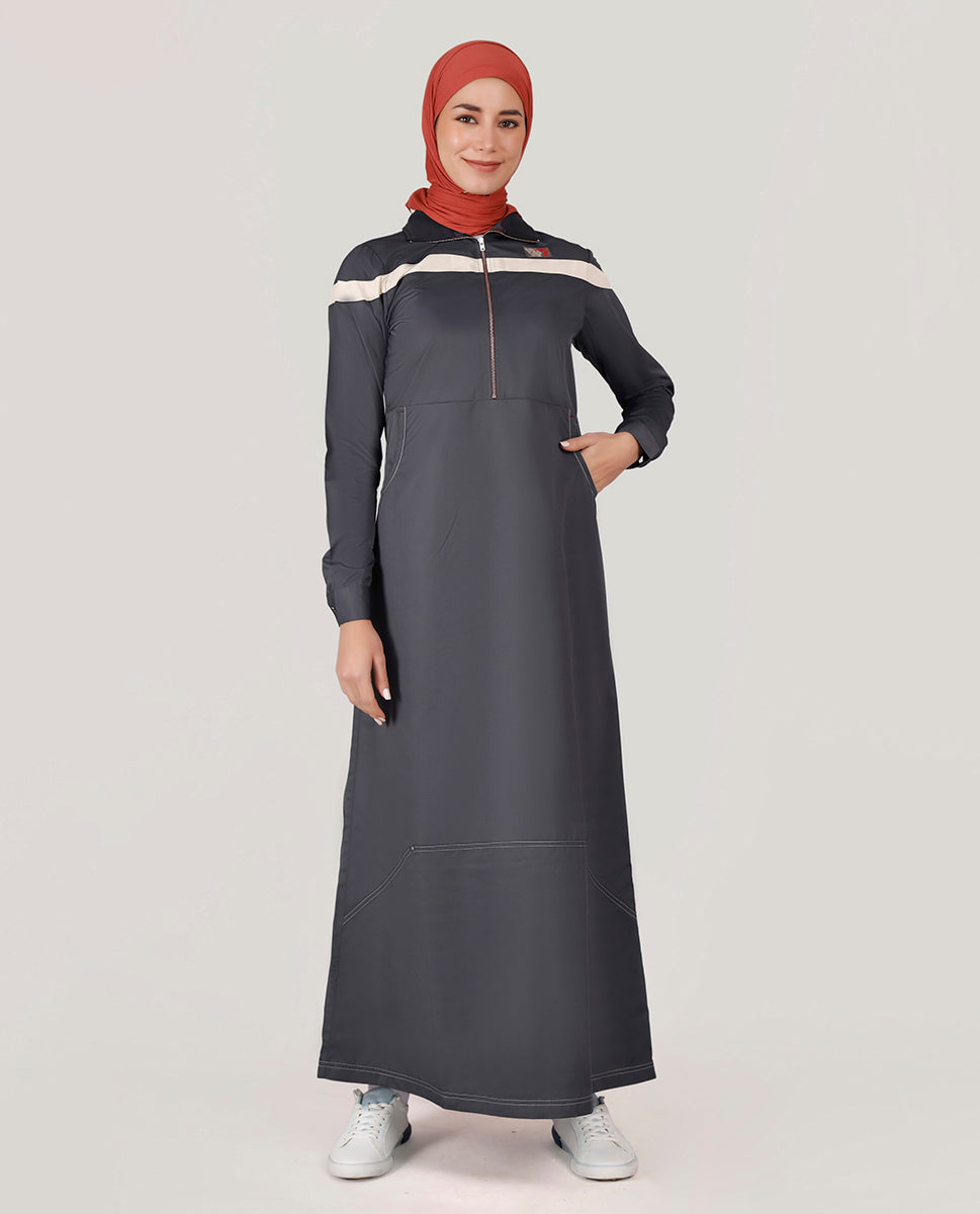 Dark Smoke Round Collar Jilbab