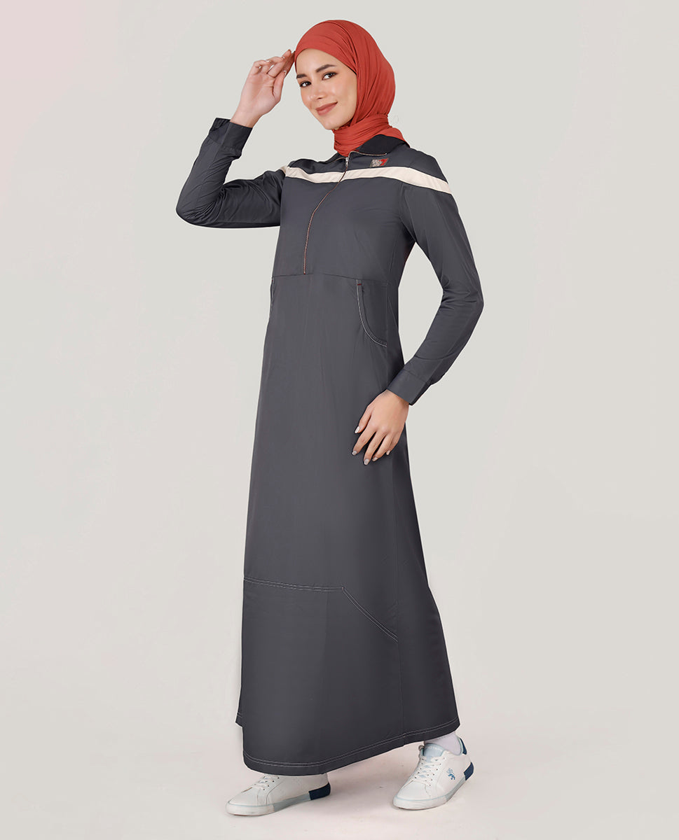 Dark Smoke Round Collar Jilbab