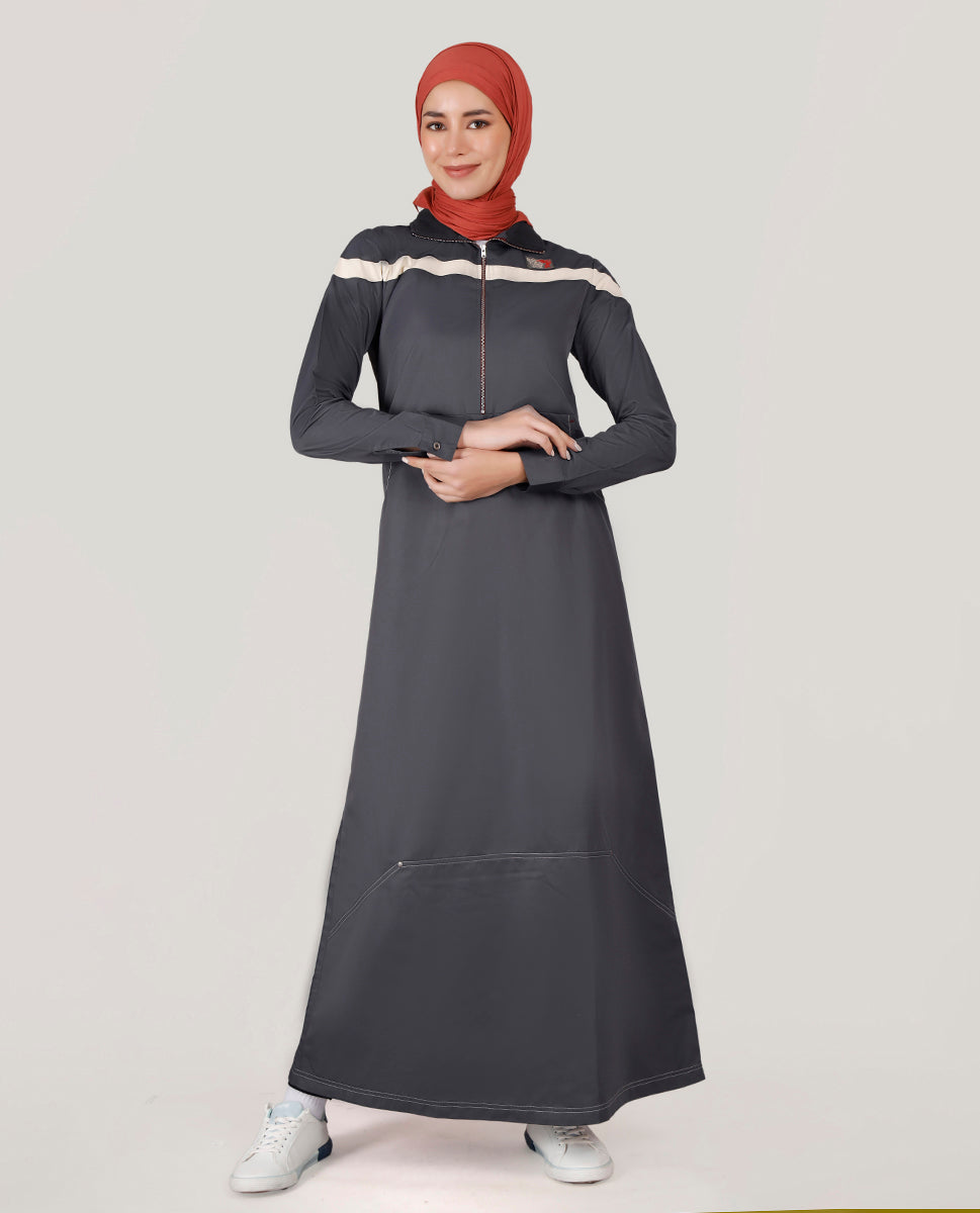 Dark Smoke Round Collar Jilbab