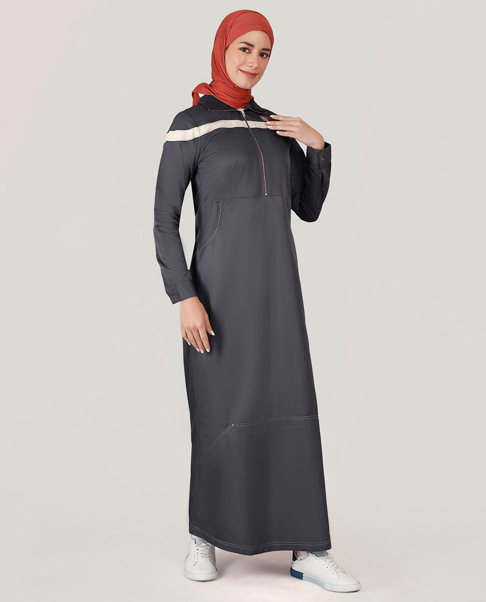 Dark Smoke Round Collar Jilbab