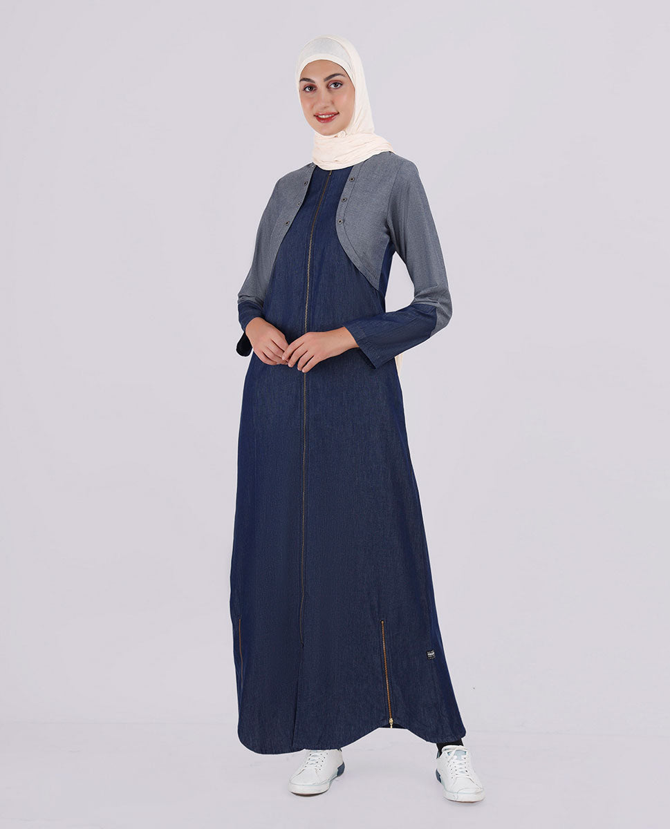 Smart Look  Mock Jacket Denim Jilbab